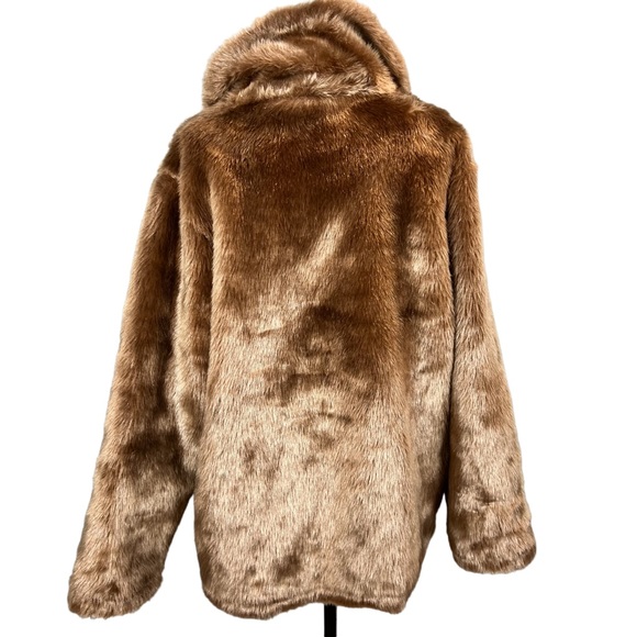 Vintage Faux Fur Coat Brown Largr Collar Faux Leather Buttons Womens  Size Med - Picture 3 of 10